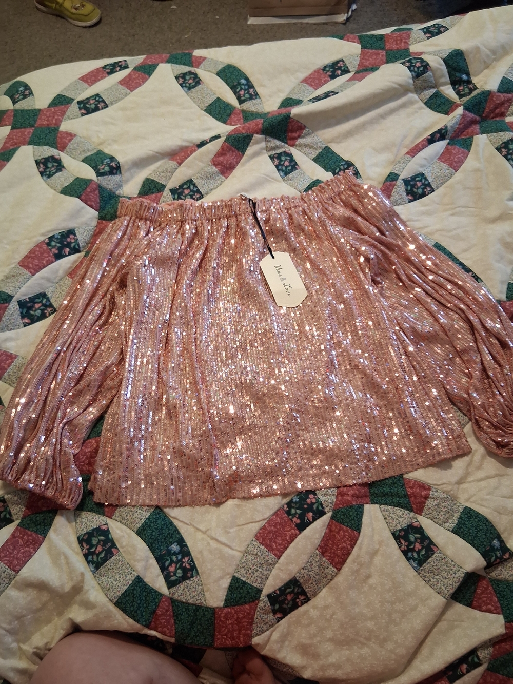 Vine & Love Rose Gold Off-Shoulder Sequin Top